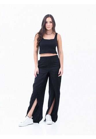 Pantalón Amplio Negro Con Aberturas En Botas Para Mujer Belife