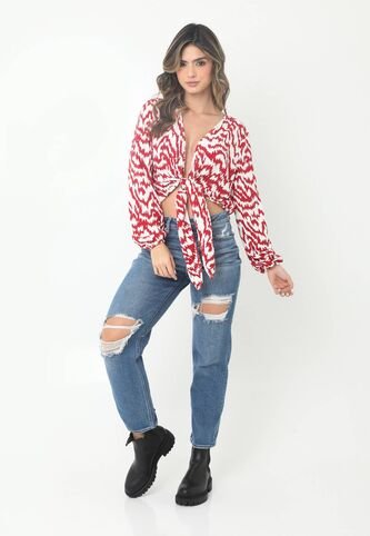 Blusa Con Escote Frontal Sesgado Y Manga Larga Belife