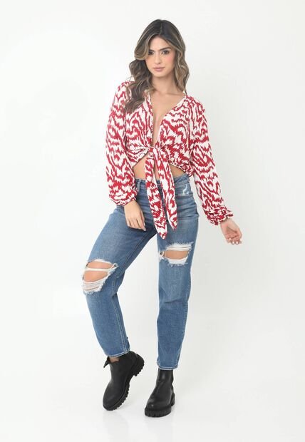 Blusa Con Escote Frontal Sesgado Y Manga Larga