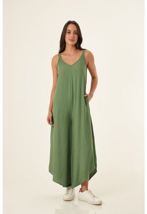 Enterizo Largo Verde Con Silueta Amplia Para Mujer