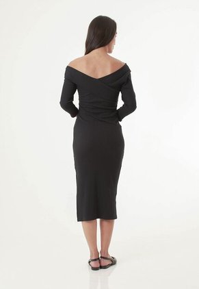 Vestido Negro Manga 3/4 Para Mujer