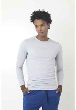 Camiseta Deportiva Manga Larga Gris Con Detalles Reflectivos Para Hombre