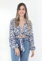 Blusa Azul Rey Con Escote Frontal Sesgado Y Manga Larga Con Puño Resortado Para Mujer de Belife