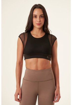 Camiseta Deportiva Manga Corta Negra Con Malla