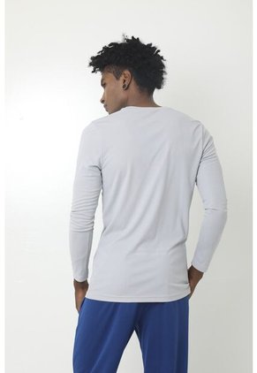 Camiseta Deportiva Manga Larga Gris Con Detalles Reflectivos Para Hombre
