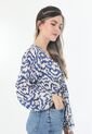 Blusa Azul Rey Con Escote Frontal Sesgado Y Manga Larga Con Puño Resortado Para Mujer de Belife