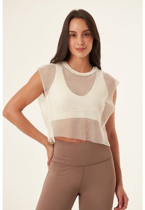 Camiseta Manga Sisa Color Ivory En Tela Malla Para Mujer