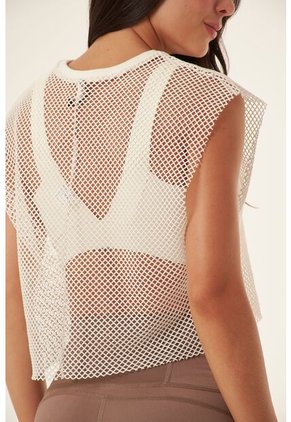 Camiseta Manga Sisa Color Ivory En Tela Malla Para Mujer