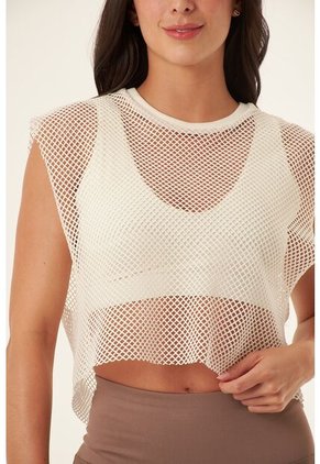 Camiseta Manga Sisa Color Ivory En Tela Malla Para Mujer