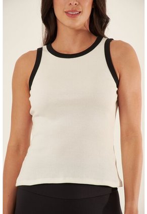 Camiseta Manga Sisa Blanca En Rib Para Mujer