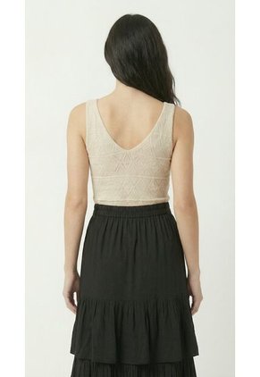 Blusa Tejida Crudo Manga Sisa Croche Mujer