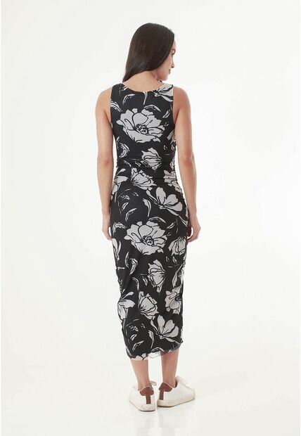 Vestido Largo Negro Con Malla Sublimada Para Mujer