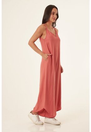 Enterizo Largo Rojo Con Silueta Amplia Para Mujer