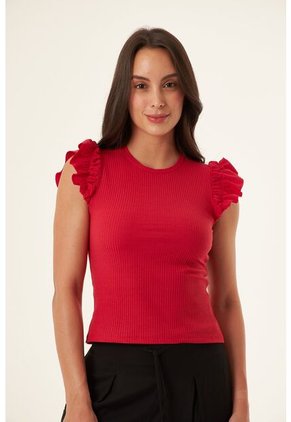 Camiseta Manga Sisa Roja Para Mujer