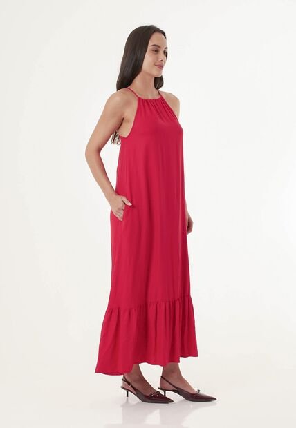 Vestido Largo Rojo Tipo Halter Para Mujer