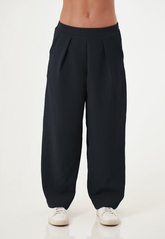 Pantalón Amplio Negro Con Prenses Para Mujer Belife