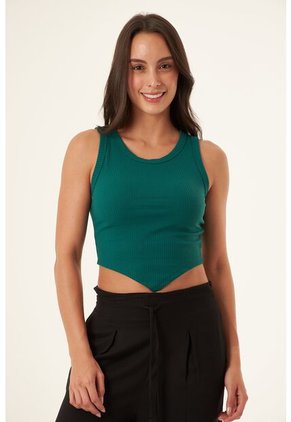 Camiseta Manga Sisa Verde En Rib Para Mujer