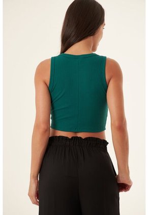 Camiseta Manga Sisa Verde En Rib Para Mujer