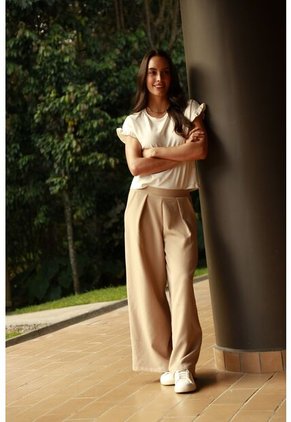 Pantalón Amplio Arena Con Prenses Para Mujer