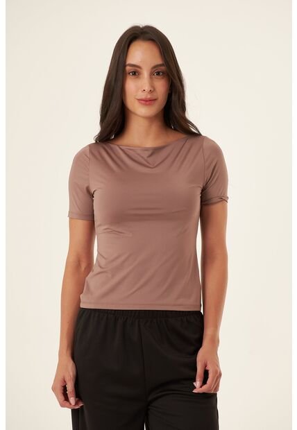 Camiseta Manga Corta Café Para Mujer