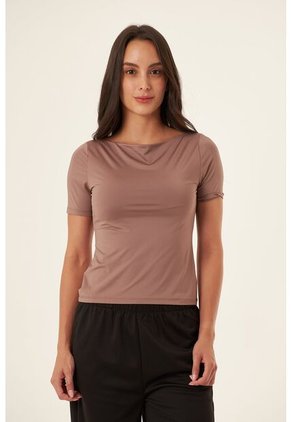 Camiseta Manga Corta Café Para Mujer