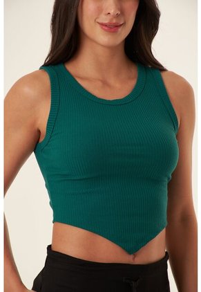 Camiseta Manga Sisa Verde En Rib Para Mujer