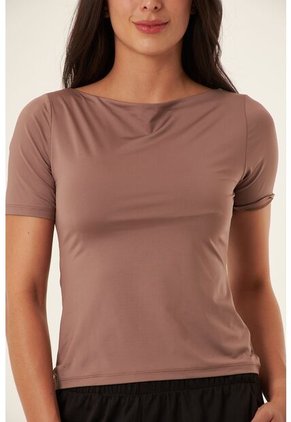 Camiseta Manga Corta Café Para Mujer