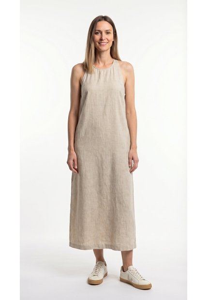Vestido Largo Café Claro En Lino Para Mujer