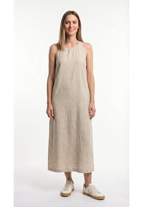 Vestido Largo Café Claro En Lino Para Mujer