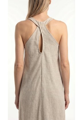 Vestido Largo Café Claro En Lino Para Mujer