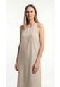 Vestido Largo Café Claro En Lino Para Mujer de Belife