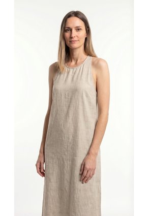 Vestido Largo Café Claro En Lino Para Mujer