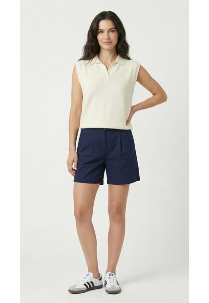 Chaleco Tejido Ivory Con Cuello Camisero Para Mujer