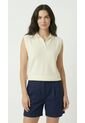 Chaleco Tejido Ivory Con Cuello Camisero Para Mujer de Belife