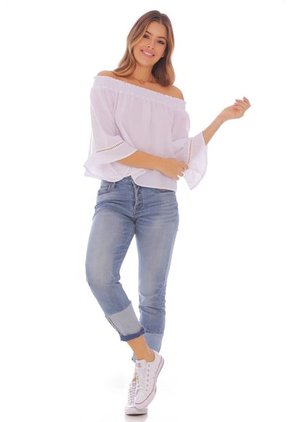 Blusa Con Cuello Bandeja - Mujer