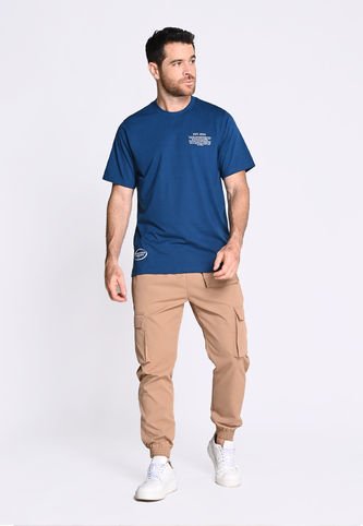 Camiseta Manga Corta Estampada Azul Para Hombre En Poliéster Belife