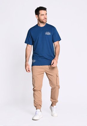 Camiseta Manga Corta Estampada Azul Para Hombre En Poliéster