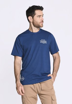 Camiseta Manga Corta Estampada Azul Para Hombre En Poliéster