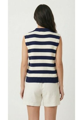Chaleco Tejido A Rayas Azul Para Mujer