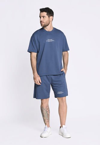 Camiseta Manga Corta Teñida Azul Para Hombre En Poliéster Belife