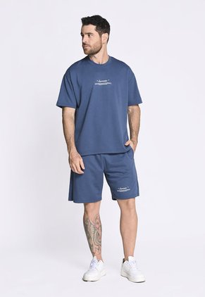 Camiseta Manga Corta Teñida Azul Para Hombre En Poliéster