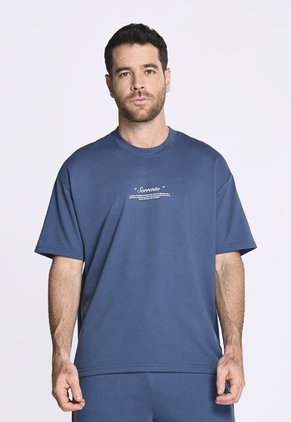 Camiseta Manga Corta Teñida Azul Para Hombre En Poliéster