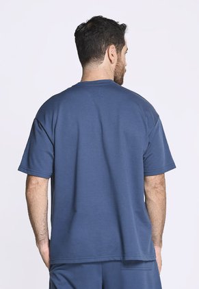 Camiseta Manga Corta Teñida Azul Para Hombre En Poliéster