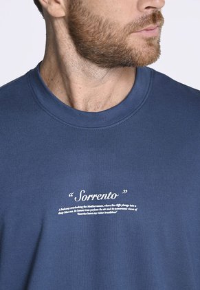 Camiseta Manga Corta Teñida Azul Para Hombre En Poliéster