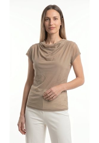 Blusa Café Manga Sisa Con Escote Drapeado Para Mujer Belife