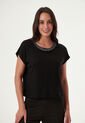 Camiseta Cuello Tejido Negra Para Mujer de Belife