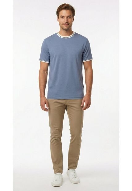 Camiseta Azul Manga Corta Hombre Con Cuello Y Puños Blancos
