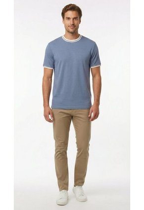 Camiseta Azul Manga Corta Hombre Con Cuello Y Puños Blancos