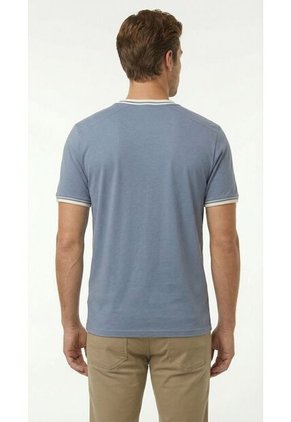 Camiseta Azul Manga Corta Hombre Con Cuello Y Puños Blancos