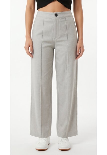 Pantalón Gris En Lino Para Mujer